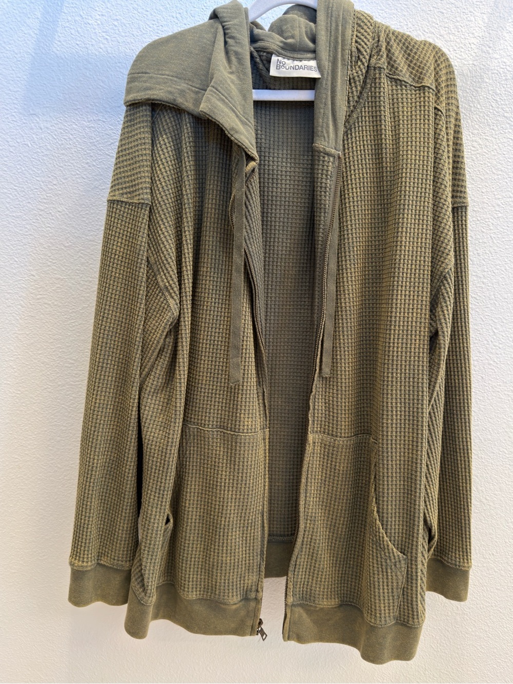 No Boundaries Men’s XXL Olive Green Waffle-Knit Hooded Jacket